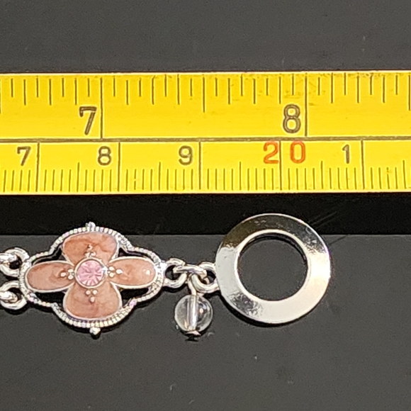 Napier Silver and Turquoise Floral Enamel Rhinestone Bracelet Designer Jewelry - Picture 7 of 10